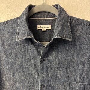 Peter Millar Men's Patterned Denim Short Sleeve Button-Up Shirt